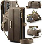 For Samsung Galaxy A15 CaseMe C39 RFID Blocking Zipper Wallet Leather Phone Case with Crossbody Strap(Coffee)