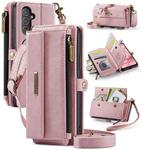 For Samsung Galaxy A54 5G CaseMe C39 RFID Blocking Zipper Wallet Leather Phone Case with Crossbody Strap(Pink)