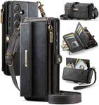 For Samsung Galaxy A55 5G CaseMe C39 RFID Blocking Zipper Wallet Leather Phone Case with Crossbody Strap(Black)