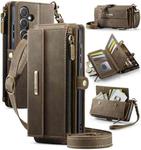 For Samsung Galaxy A55 5G CaseMe C39 RFID Blocking Zipper Wallet Leather Phone Case with Crossbody Strap(Coffee)