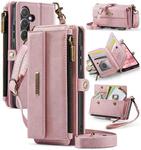 For Samsung Galaxy A55 5G CaseMe C39 RFID Blocking Zipper Wallet Leather Phone Case with Crossbody Strap(Pink)