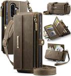 For Samsung Galaxy A56 5G CaseMe C39 RFID Blocking Zipper Wallet Leather Phone Case with Crossbody Strap(Coffee)