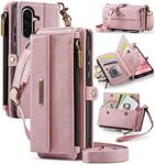 For Samsung Galaxy A56 5G CaseMe C39 RFID Blocking Zipper Wallet Leather Phone Case with Crossbody Strap(Pink)