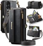 For Samsung Galaxy S25 Edge 5G CaseMe C39 RFID Blocking Zipper Wallet Leather Phone Case with Crossbody Strap(Black)