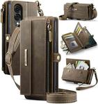 For Samsung Galaxy S25 Edge 5G CaseMe C39 RFID Blocking Zipper Wallet Leather Phone Case with Crossbody Strap(Coffee)