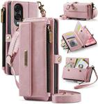 For Samsung Galaxy S25 Edge 5G CaseMe C39 RFID Blocking Zipper Wallet Leather Phone Case with Crossbody Strap(Pink)