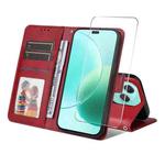 For Honor 400 Lite ENKAY Card Wallet Calf Texture Leather Phone Case with Screen Film(Red)