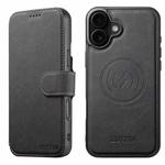 For iPhone 16 Plus Suteni Q05 2-in-1 Multi-function MagSafe Wallet Litchi Leather Phone Case(Black)