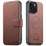 For iPhone 15 Suteni Q05 2-in-1 Multi-function MagSafe Wallet Litchi Leather Phone Case(Brown)