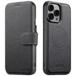 For iPhone 14 Pro Suteni Q05 2-in-1 Multi-function MagSafe Wallet Litchi Leather Phone Case(Black)