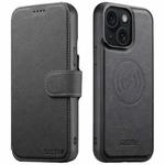 For iPhone 14 Suteni Q05 2-in-1 Multi-function MagSafe Wallet Litchi Leather Phone Case(Black)