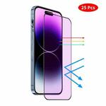 For iPhone 15 Plus JUNSUNMAY 25pcs Anti-Blue Light Silk Print HD Tempered Glass Film