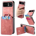 For Motorola Moto Razr 40 Retro Leather Ring Vertical Flip Wallet Phone Case(Pink)