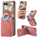 For Motorola Moto Razr 50 Retro Leather Ring Vertical Flip Wallet Phone Case(Pink)