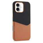 For iPhone 16 Kalebol Cloth Textue Stitching Card Slot Magnetic Phone Case(Brown)