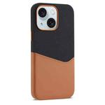 For iPhone 15 Plus Kalebol Cloth Textue Stitching Card Slot Magnetic Phone Case(Brown)