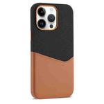 For iPhone 14 Pro Kalebol Cloth Textue Stitching Card Slot Magnetic Phone Case(Brown)