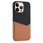 For iPhone 14 Pro Max Kalebol Cloth Textue Stitching Card Slot Magnetic Phone Case(Brown)