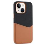 For iPhone 13 Kalebol Cloth Textue Stitching Card Slot Magnetic Phone Case(Brown)