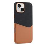 For iPhone 12 Kalebol Cloth Textue Stitching Card Slot Magnetic Phone Case(Brown)