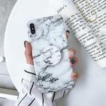 For iPhone XS Max Marble Anti-drop TPU Protection Back Cover with Folding Holder(Gray)