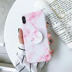 For iPhone XS Max Marble Anti-drop TPU Protection Back Cover with Folding Holder(Powder white)