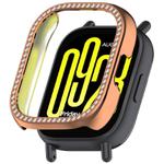For Redmi Watch 5 Active Single Row Diamond Half Coverage Hollow PC Watch Protective Case(Rose Gold)