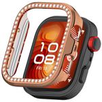 For Huawei Watch Fit 4 Single Row Diamond Half Coverage Hollow PC Watch Protective Case(Rose Gold)