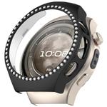For Huawei Watch 5 46mm Single Row Diamond Half Coverage Hollow PC Watch Protective Case(Black)