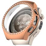 For Huawei Watch 5 46mm Single Row Diamond Half Coverage Hollow PC Watch Protective Case(Rose Gold)