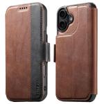 For iPhone 16 Plus Suteni Q07 2-in-1 Multi-function Detachable Wallet MagSafe Phone Case(Brown)