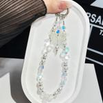 Three-Color Crystal Butterfly Pearl Mobile Phone Chain(White)