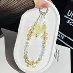 Three-Color Crystal Butterfly Pearl Mobile Phone Chain(Yellow)