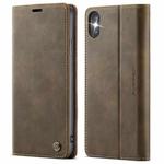 For iPhone X / XS CaseMe 033 Calf Leather Lining Microfibre RFID Blocking Phone Case(Coffee)