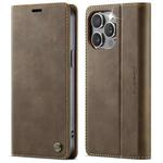 For iPhone 14 Pro Max CaseMe 033 Calf Leather Lining Microfibre RFID Blocking Phone Case(Coffee)
