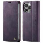 For iPhone 14 Pro Max CaseMe 033 Calf Leather Lining Microfibre RFID Blocking Phone Case(Purple)