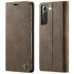 For Samsung Galaxy S21 FE 5G CaseMe 033 Calf Leather Lining Microfibre RFID Blocking Phone Case(Coffee)