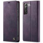 For Samsung Galaxy S21 FE 5G CaseMe 033 Calf Leather Lining Microfibre RFID Blocking Phone Case(Purple)