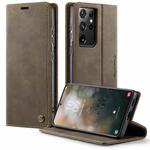 For Samsung Galaxy S21 Ultra 5G CaseMe 033 Calf Leather Lining Microfibre RFID Blocking Phone Case(Coffee)