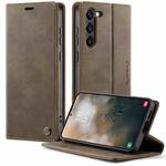 For Samsung Galaxy S23 5G CaseMe 033 Calf Leather Lining Microfibre RFID Blocking Phone Case(Coffee)