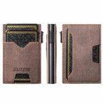 The Suteni denim double-sided card slot button automatically ejects the card box(Brown)