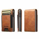 The Suteni oil wax pattern button automatically pops out the elastic band card box(Brown)