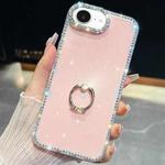 For iPhone 16e Rhinestone Glitter TPU Ring Holder Anti-fall Phone Case(Light Pink)