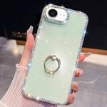 For iPhone 16e Rhinestone Glitter TPU Ring Holder Anti-fall Phone Case(Light Green)