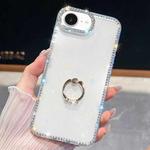For iPhone 16e Rhinestone Glitter TPU Ring Holder Anti-fall Phone Case(White)