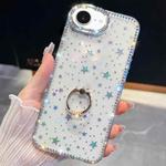 For iPhone 16e Rhinestone Glitter TPU Ring Holder Anti-fall Phone Case(Transparent Stars)