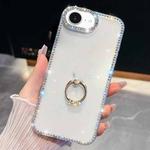 For iPhone 16e Rhinestone Glitter TPU Ring Holder Anti-fall Phone Case(Transparent)