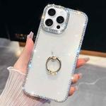For iPhone 16 Pro Max Rhinestone Glitter TPU Ring Holder Anti-fall Phone Case(Transparent)