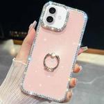 For iPhone 16 Plus Rhinestone Glitter TPU Ring Holder Anti-fall Phone Case(Light Pink)