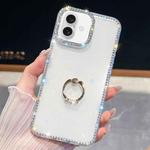 For iPhone 16 Rhinestone Glitter TPU Ring Holder Anti-fall Phone Case(White)